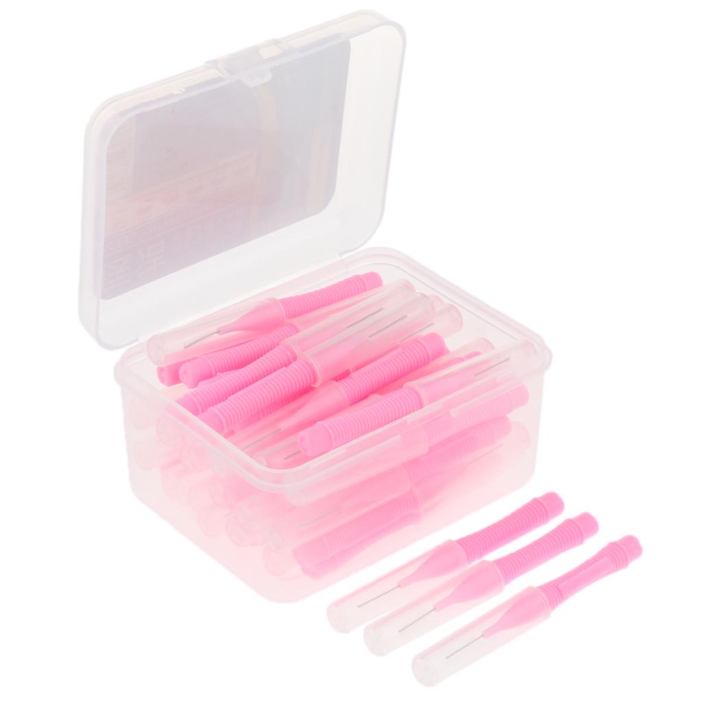 40 Pieces/ Box Dental Interdental Brush Tooth Pick Flosser Toothpick Sticks Pink 0.7mm