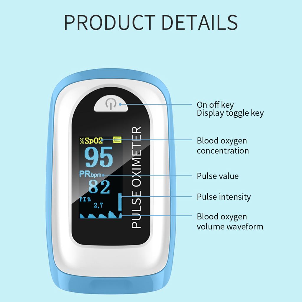 2020 New Fingertip Pulse Oximeter Blood Oxygen Saturation Monitor Blue