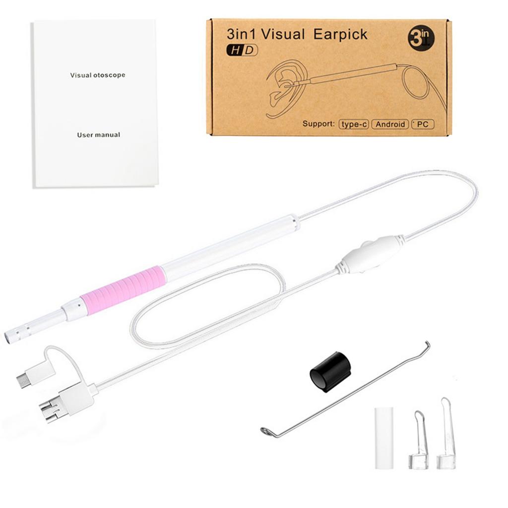 3 in 1 USB Ear Cleaning Endoscope Visual Earpick Earwax Removal Kit Pink