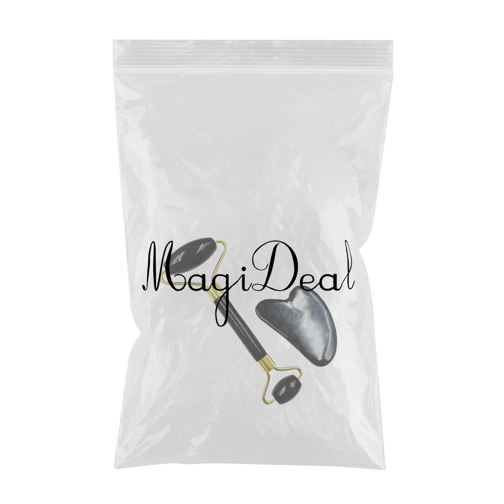 Double Heads Jade Face Roller Gua Sha Tool Set for Skin Lift Black