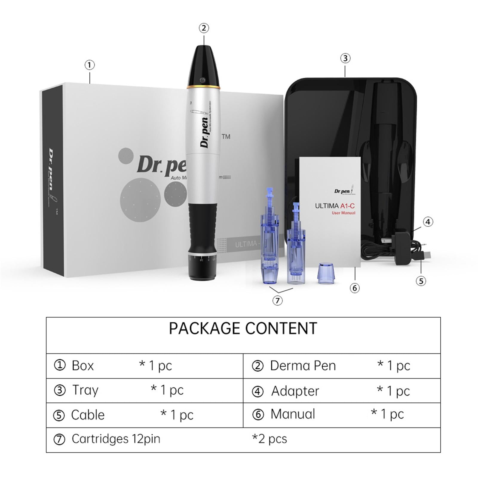 Dr.Pen Electric Micro Needle Pen Facial Skin Care w/2x 12pins Cartridges UK