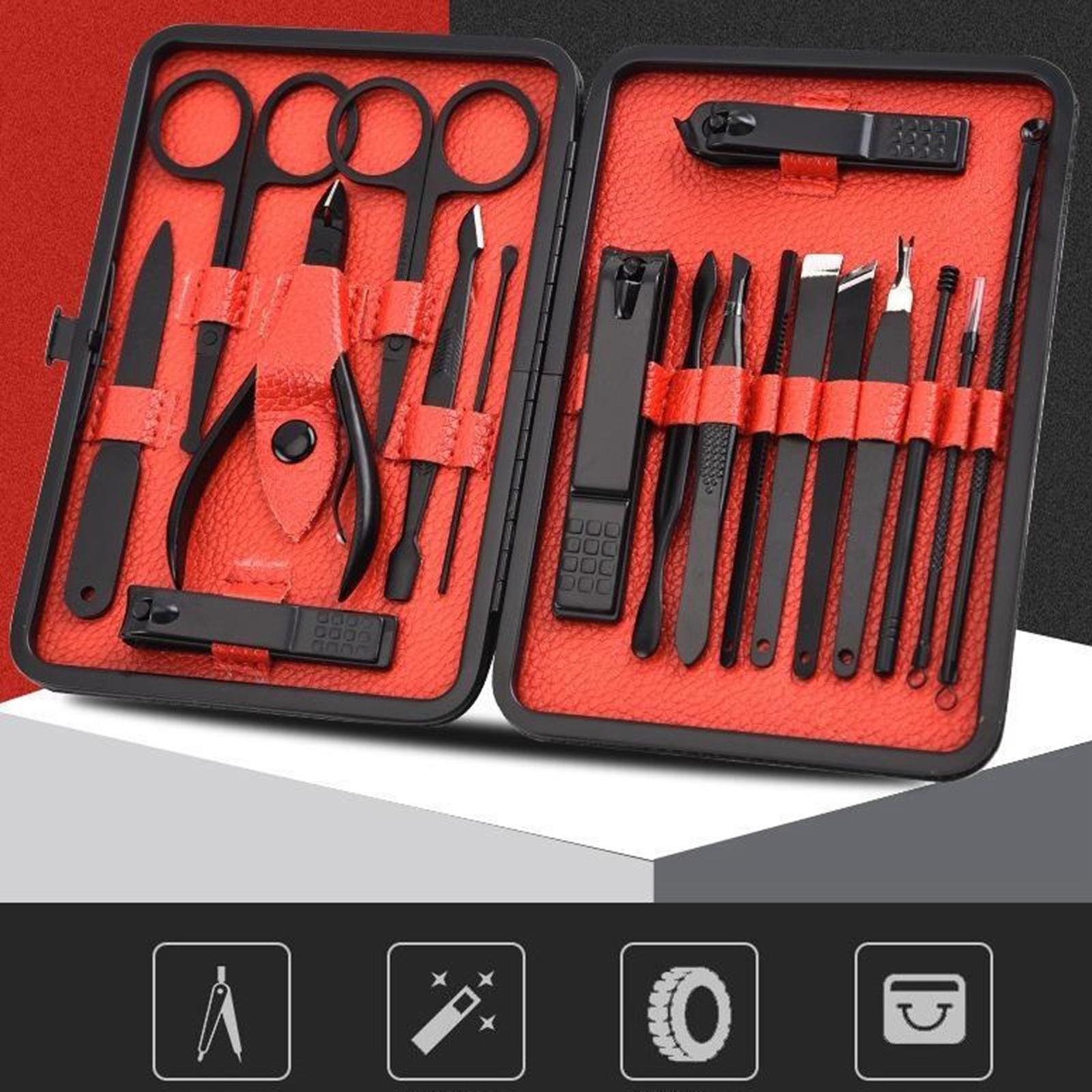 18Pieces Portable Manicure Stainless Steel Nail Scissors Grooming Tool Set