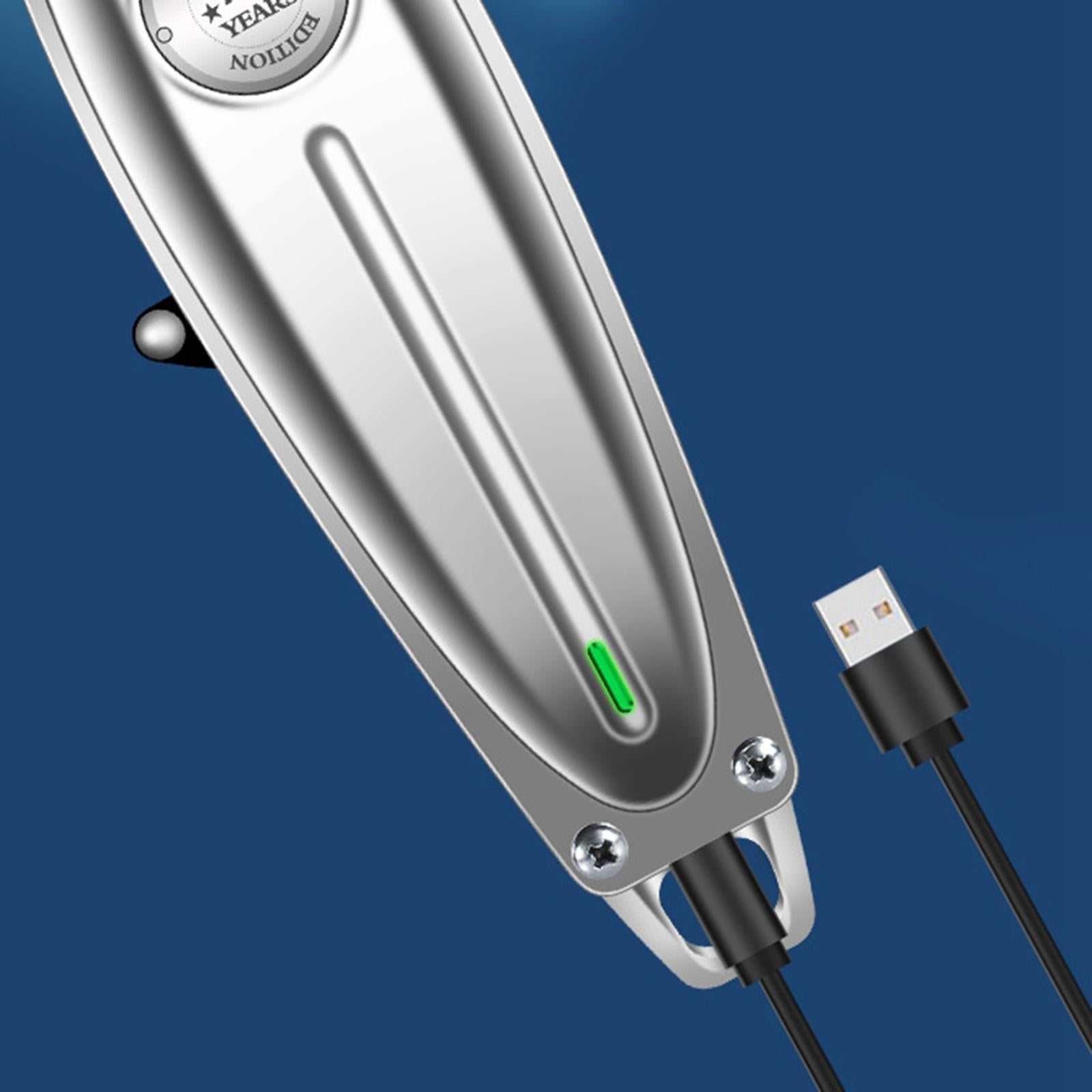 All Metal Electric USB Boys Men's Hair Clippers Kit Trimmer Silver