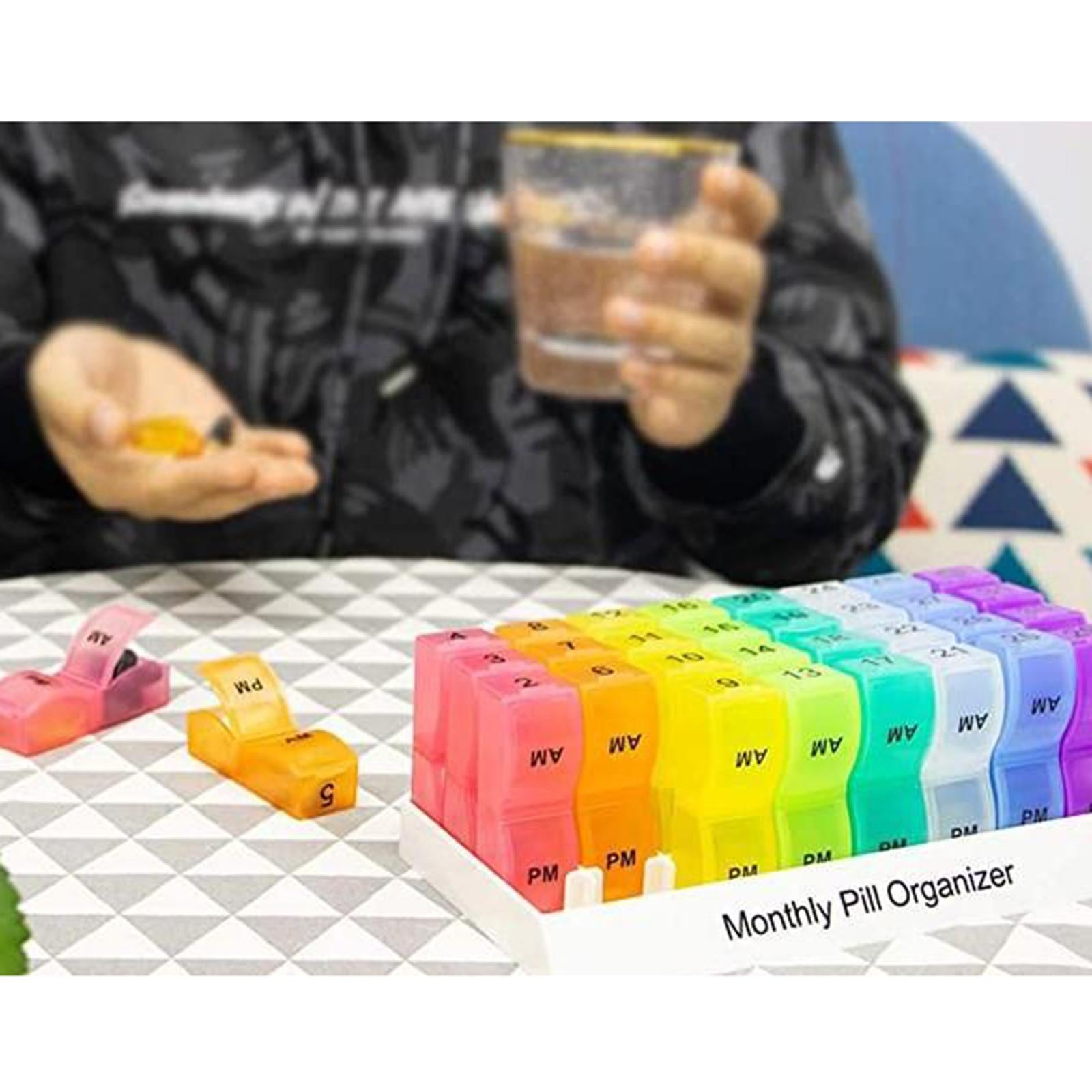 Rainbow Monthly Pill Organizer 32 Compartments Dispenser Box Container