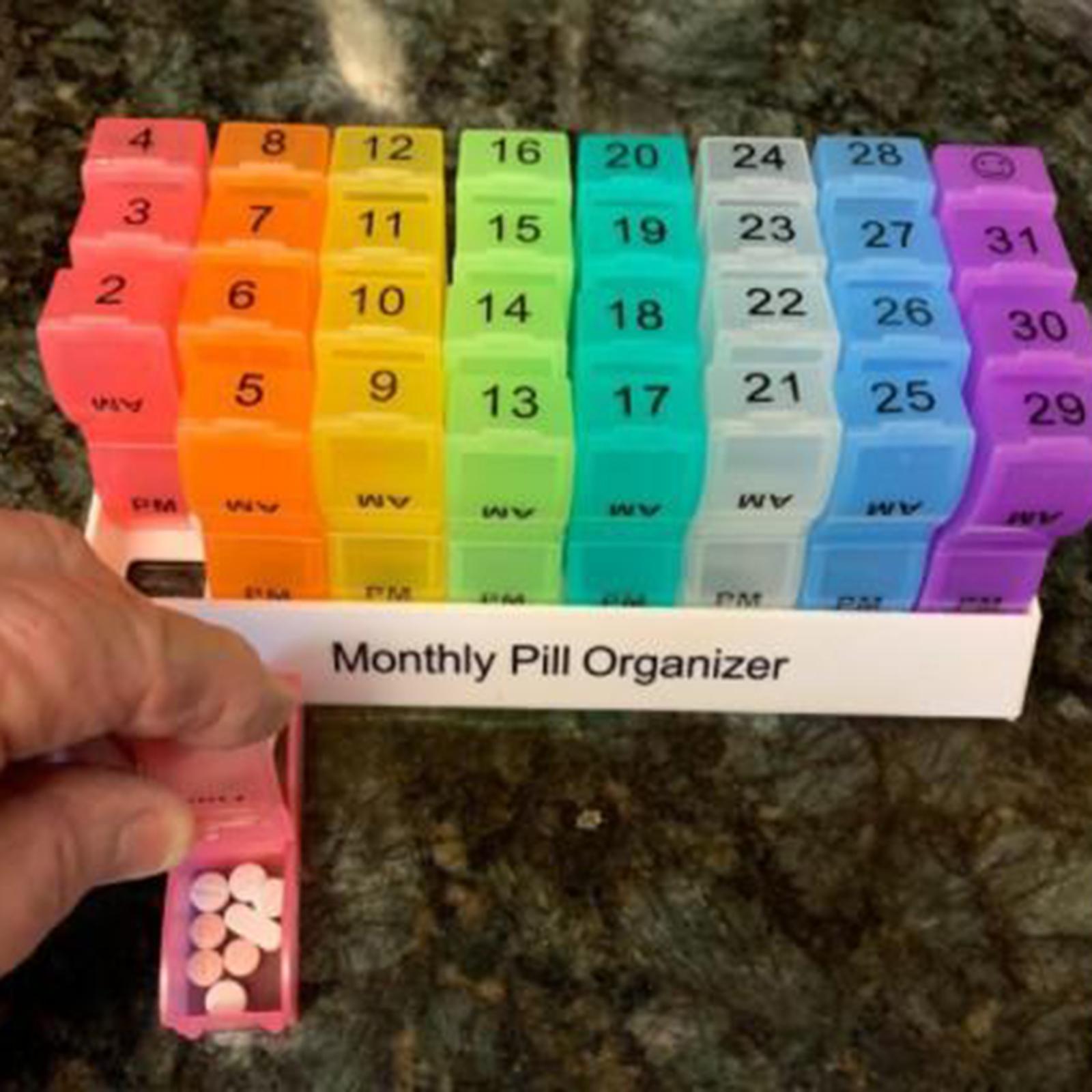 Rainbow Monthly Pill Organizer 32 Compartments Dispenser Box Container