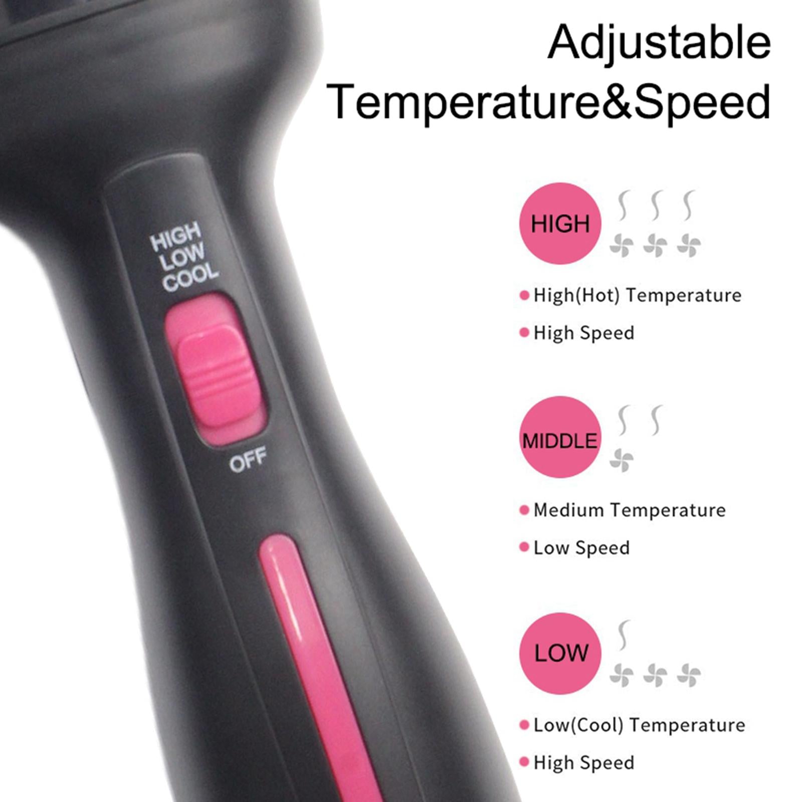 Pro 3 in 1 Hair Dryer Brush Oval 3 Adjustable Heat Levels 1000W Curling Pink