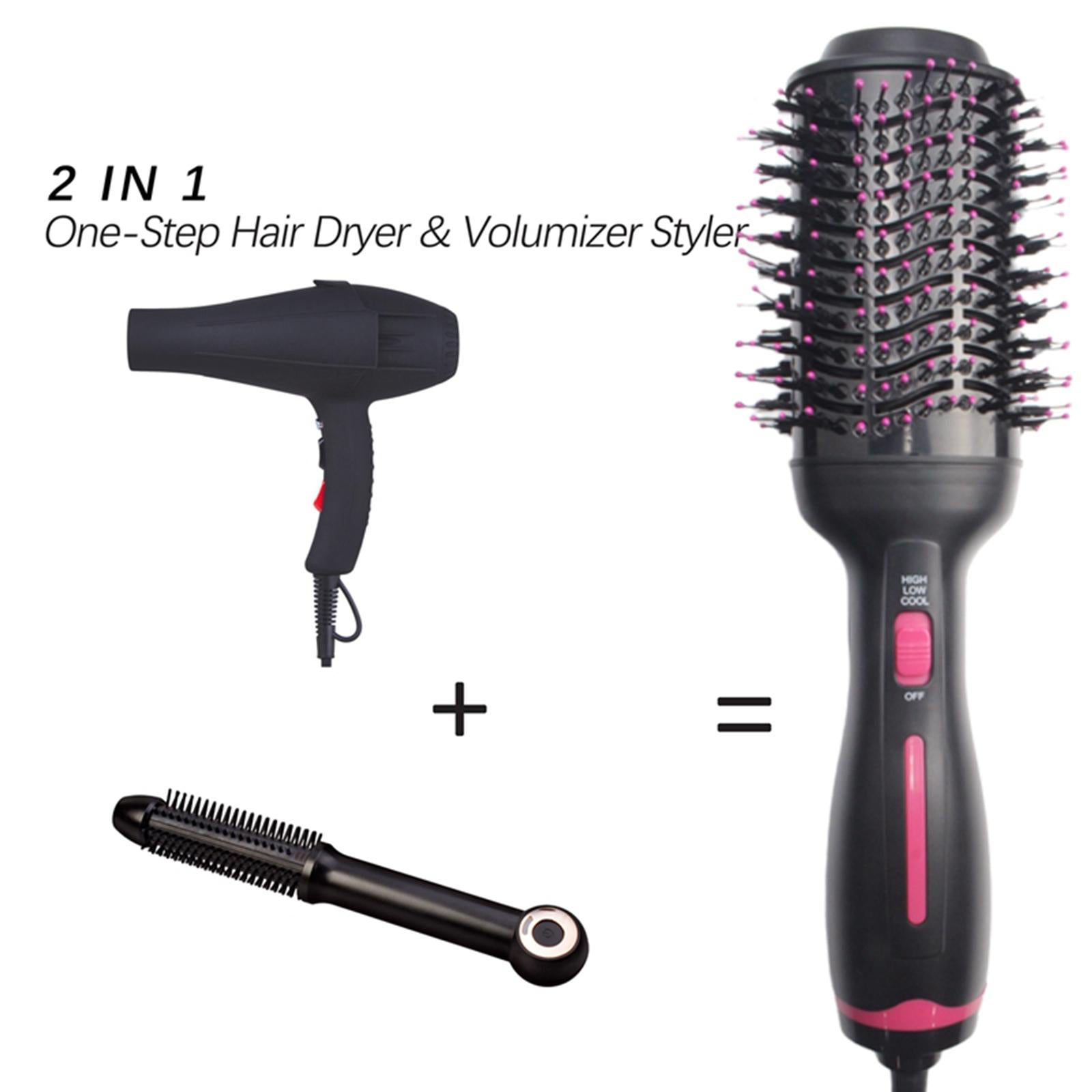 Pro 3 in 1 Hair Dryer Brush Oval 3 Adjustable Heat Levels 1000W Curling Pink