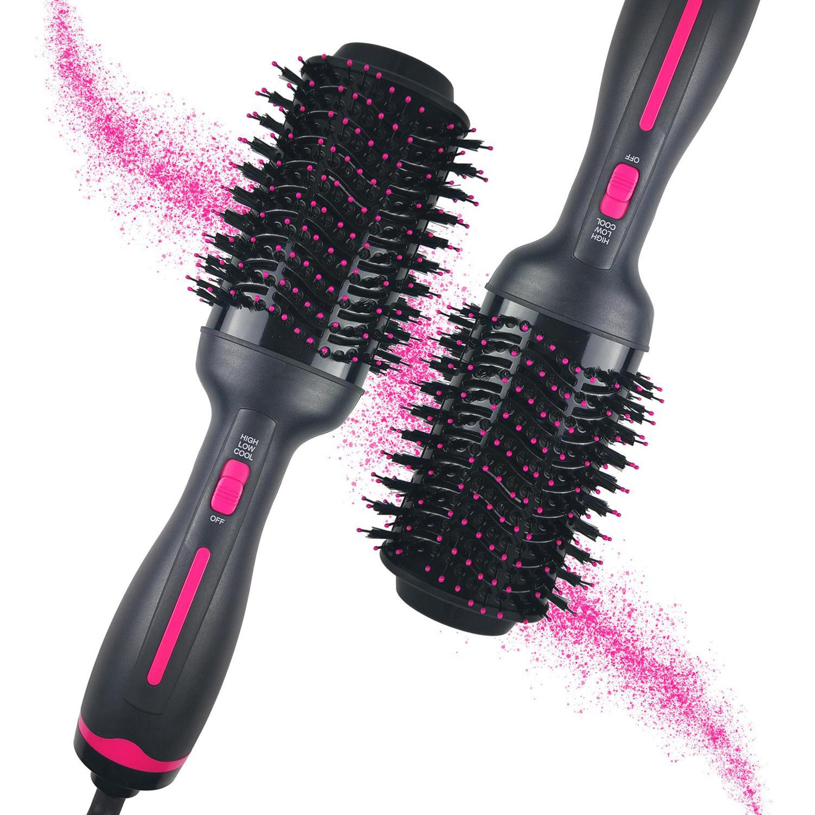 Pro 3 in 1 Hair Dryer Brush Oval 3 Adjustable Heat Levels 1000W Curling Pink