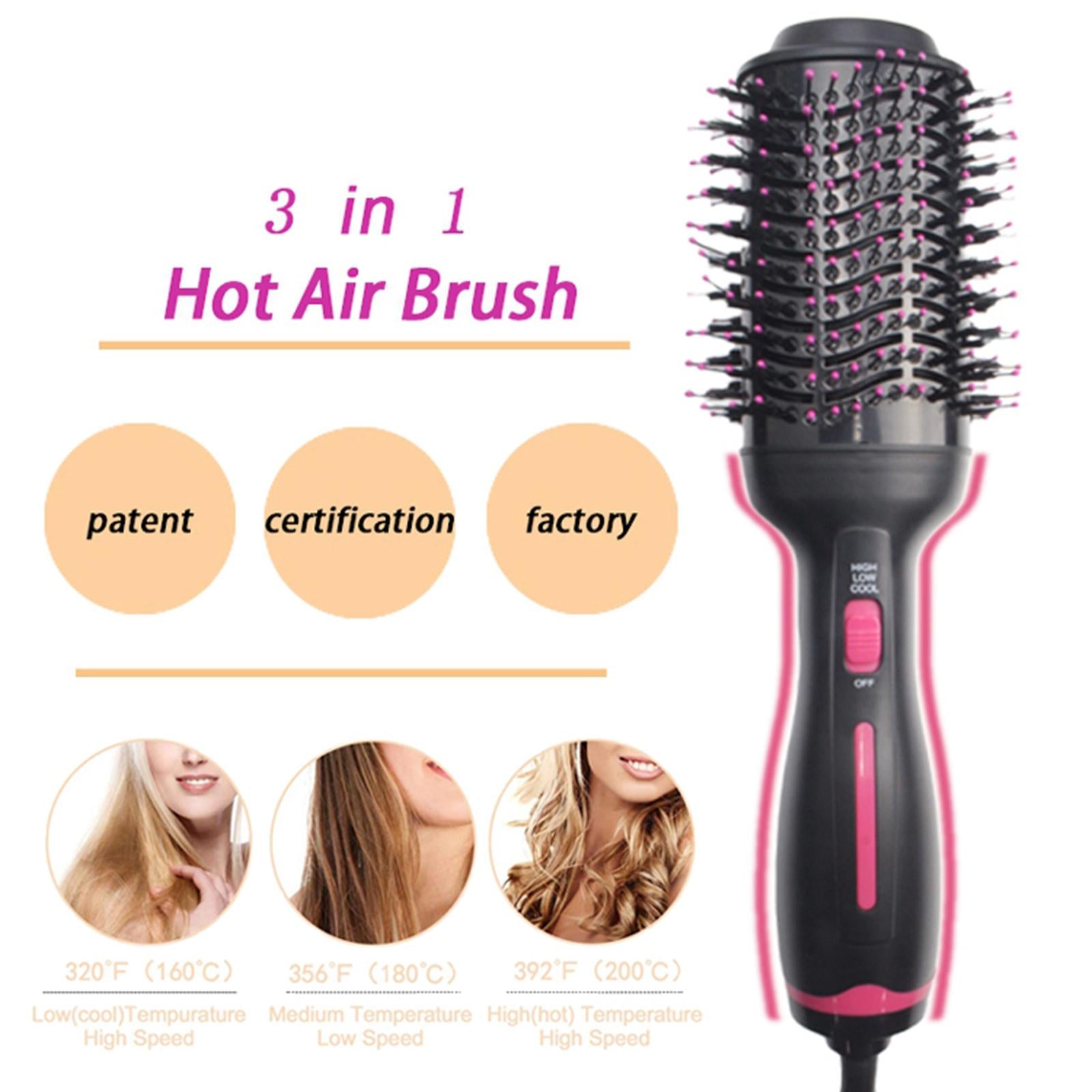 Pro 3 in 1 Hair Dryer Brush Oval 3 Adjustable Heat Levels 1000W Curling Pink