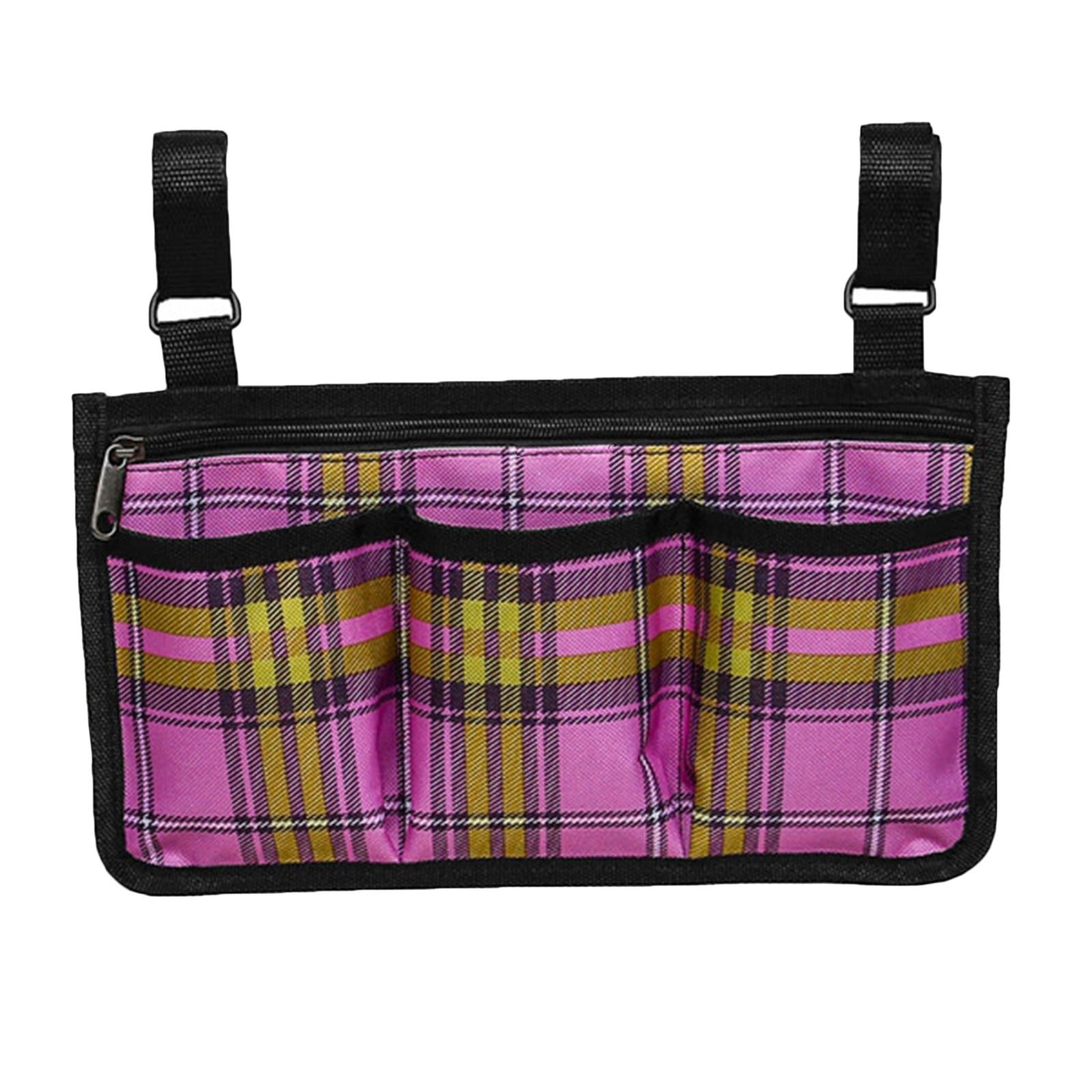 Armrest Walker Bag Wheelchair Rollator Organizer Pouch red plaid