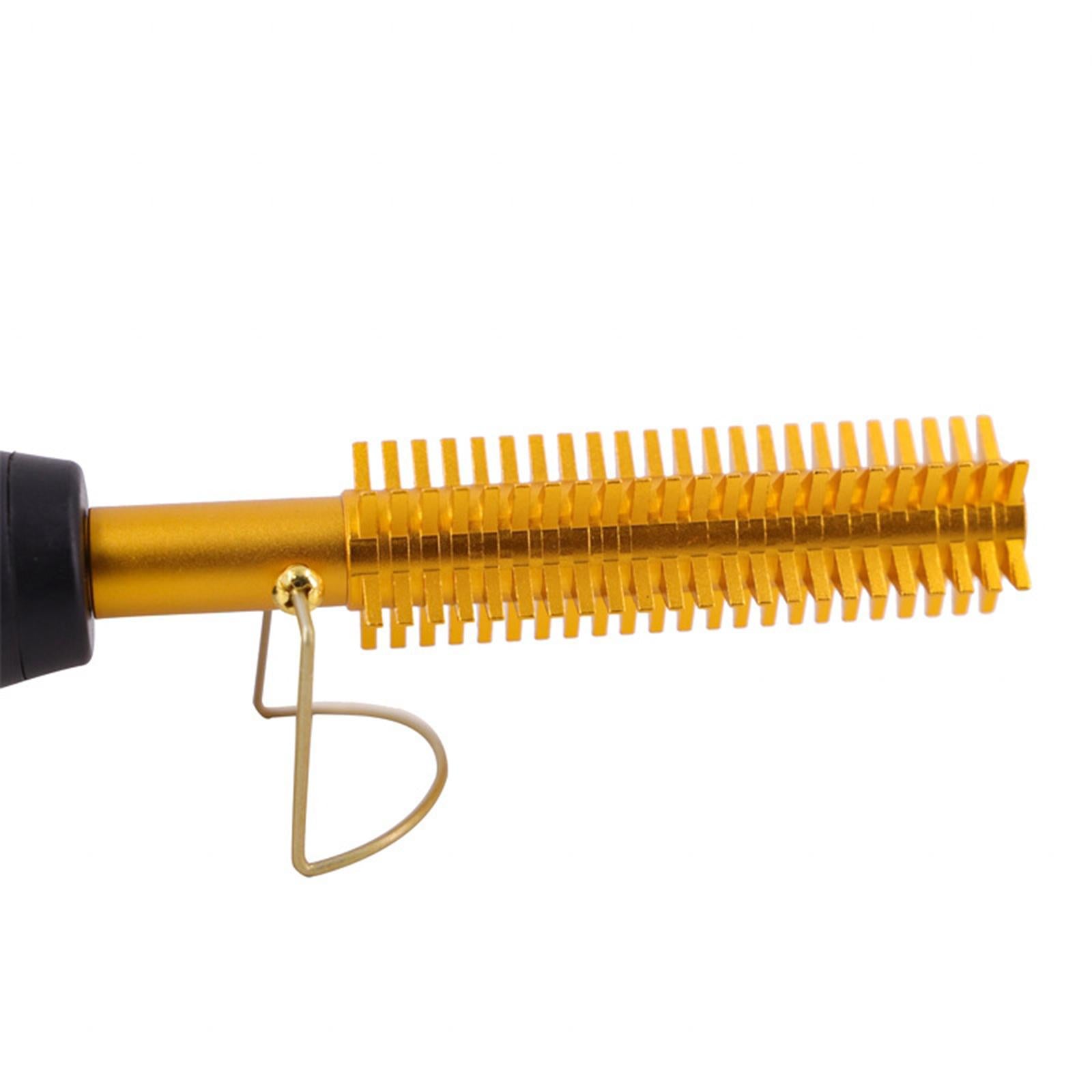 Heating 410 F Hot Press Comb Copper Brush for Afro Hair UK Plug Golden
