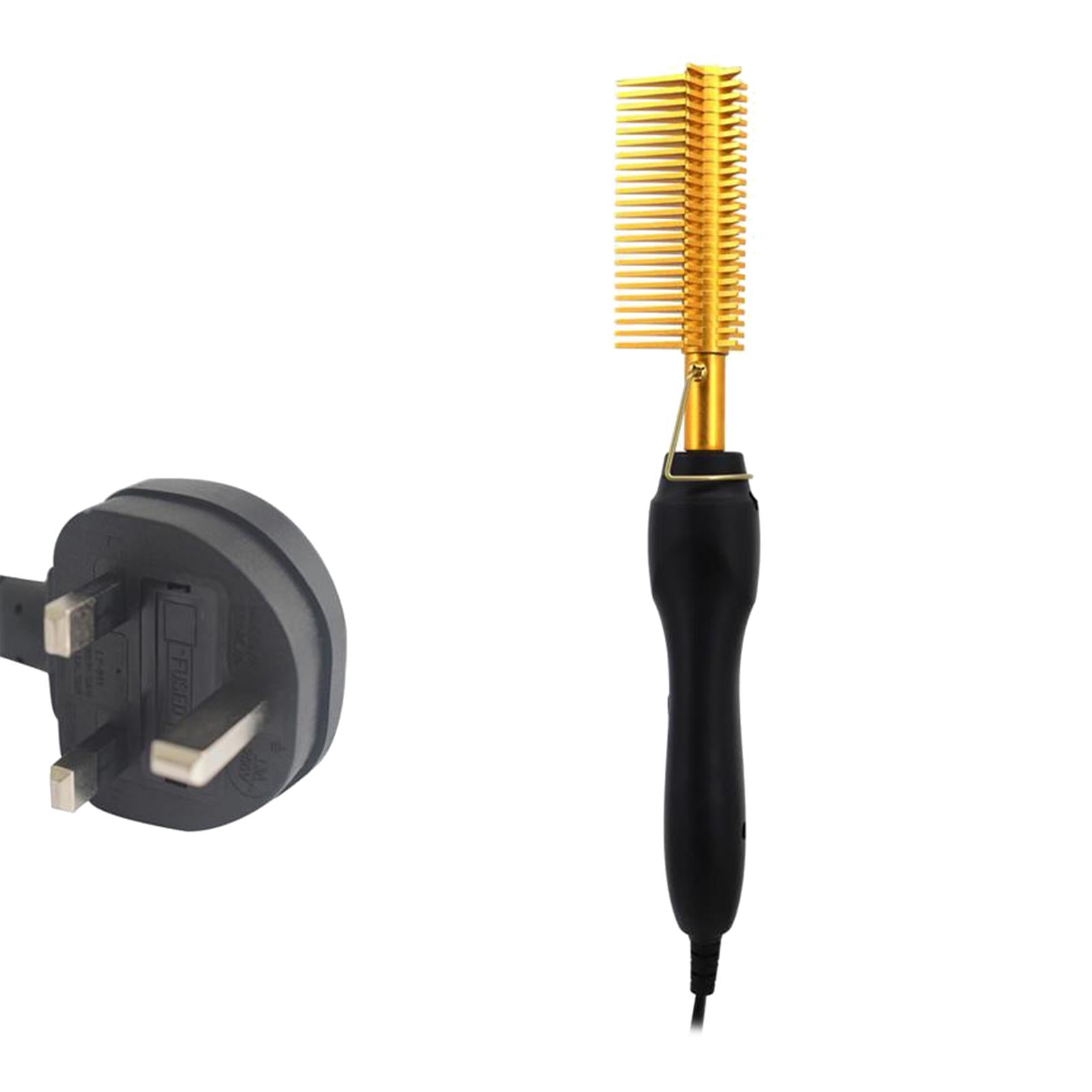 Heating 410 F Hot Press Comb Copper Brush for Afro Hair UK Plug Golden