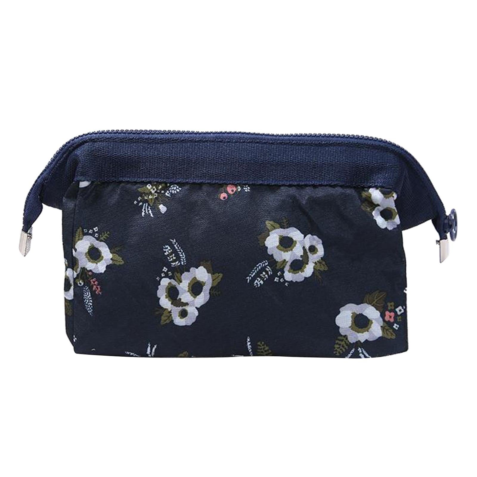 Womens Make Up Bag Small Printed Cosmetic Pouch Funny Cute Wash Bag Toiletry Black Flower