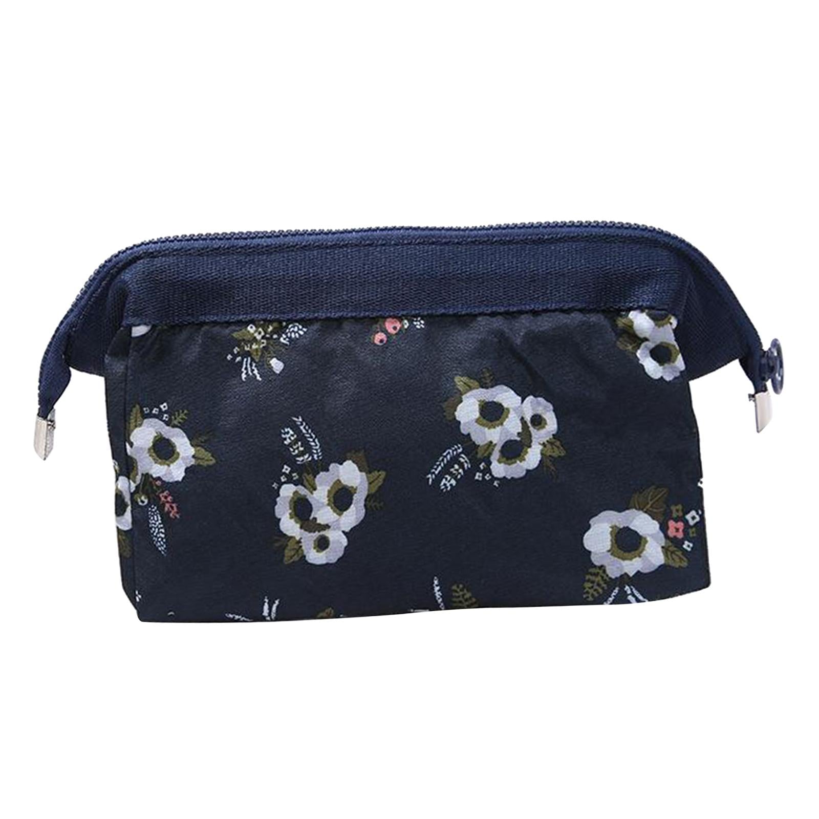 Womens Make Up Bag Small Printed Cosmetic Pouch Funny Cute Wash Bag Toiletry Black Flower