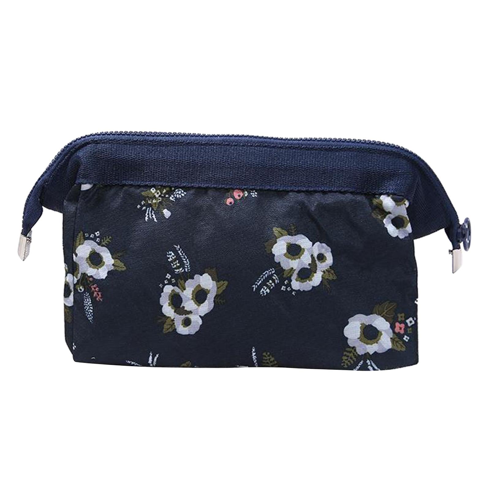 Womens Make Up Bag Small Printed Cosmetic Pouch Funny Cute Wash Bag Toiletry Black Flower