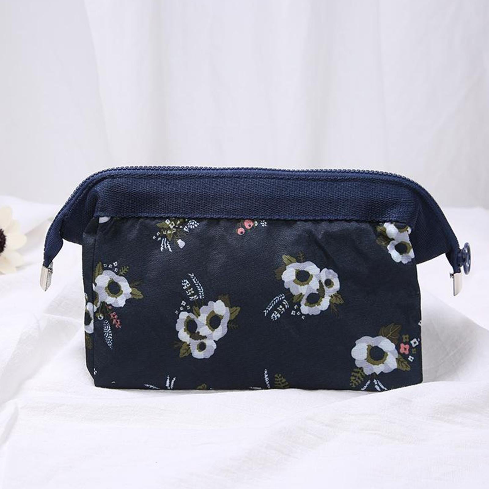 Womens Make Up Bag Small Printed Cosmetic Pouch Funny Cute Wash Bag Toiletry Black Flower