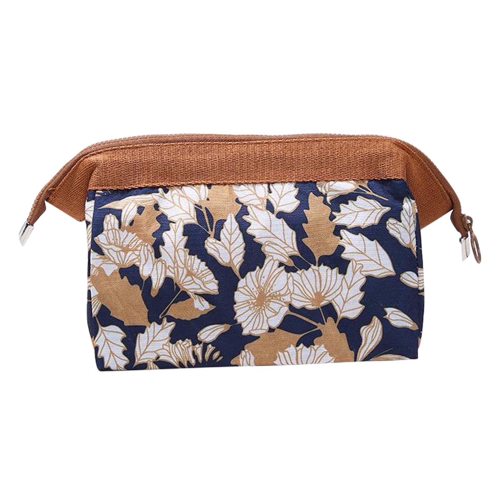 Womens Make Up Bag Small Printed Cosmetic Pouch Funny Cute Wash Bag Toiletry Brown Flower