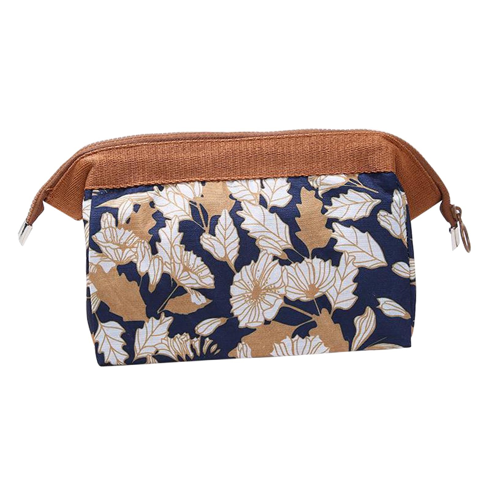 Womens Make Up Bag Small Printed Cosmetic Pouch Funny Cute Wash Bag Toiletry Brown Flower