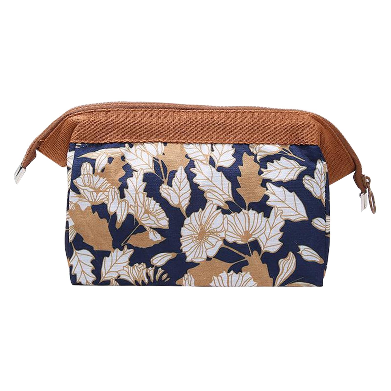 Womens Make Up Bag Small Printed Cosmetic Pouch Funny Cute Wash Bag Toiletry Brown Flower