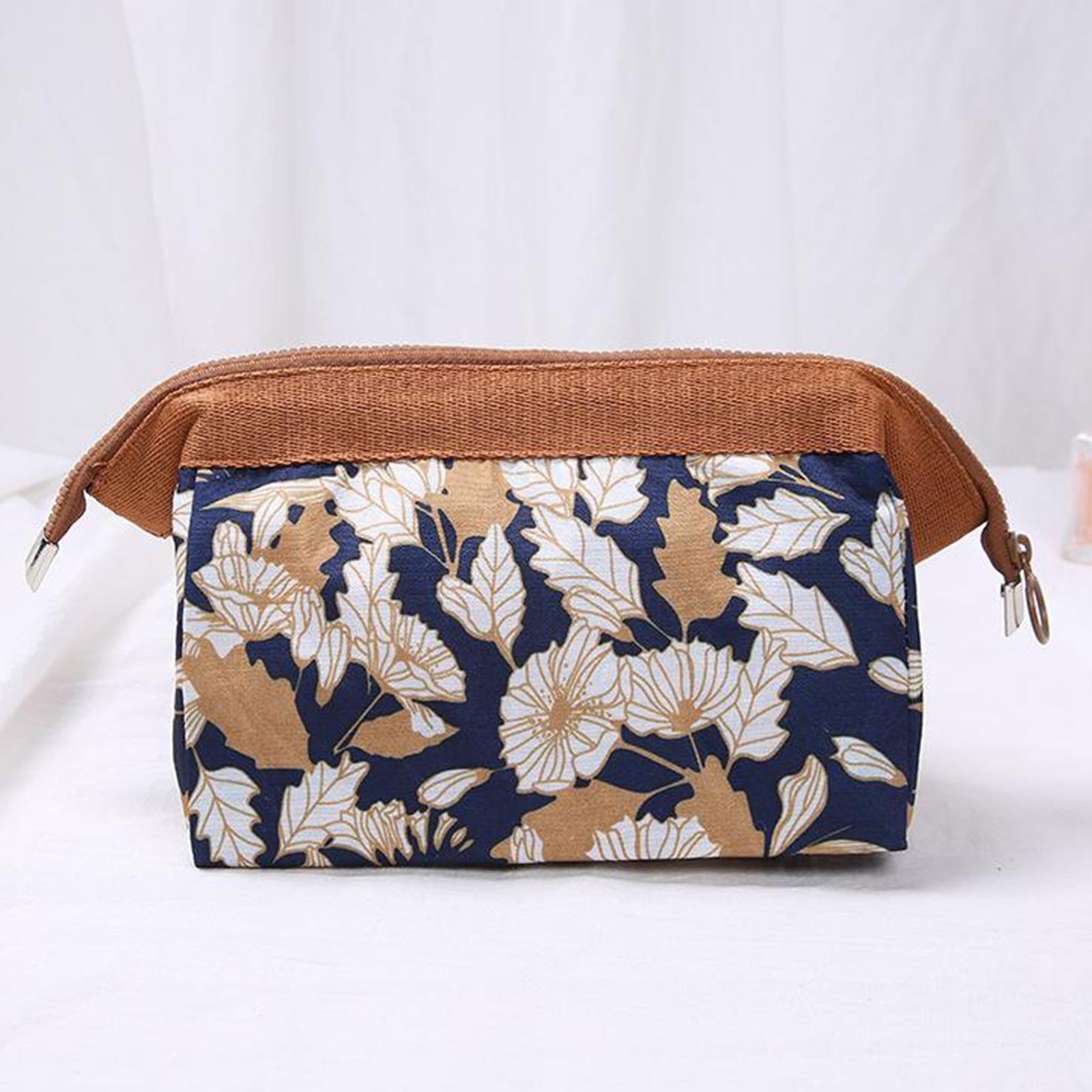 Womens Make Up Bag Small Printed Cosmetic Pouch Funny Cute Wash Bag Toiletry Brown Flower