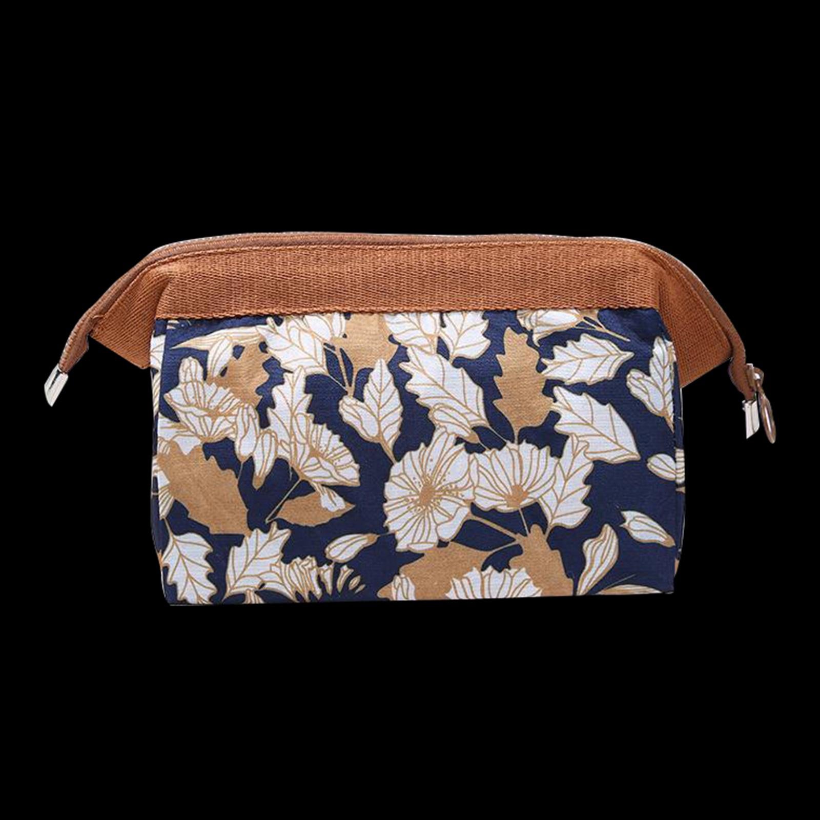 Womens Make Up Bag Small Printed Cosmetic Pouch Funny Cute Wash Bag Toiletry Brown Flower