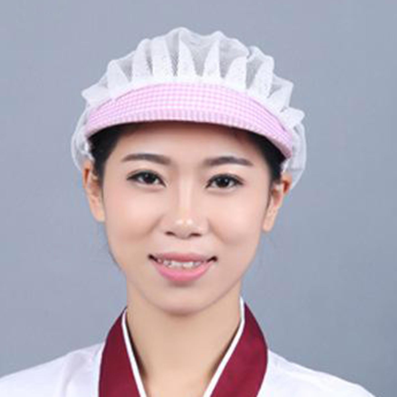Chef Hats Hygiene Catering Hair Net Hat Kitchen Cooking Cap Pink Grid