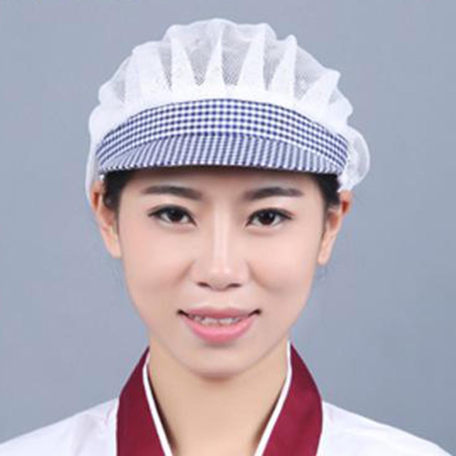 Chef Hats Hygiene Catering Hair Net Hat Kitchen Cooking Cap Dark Blue Grid
