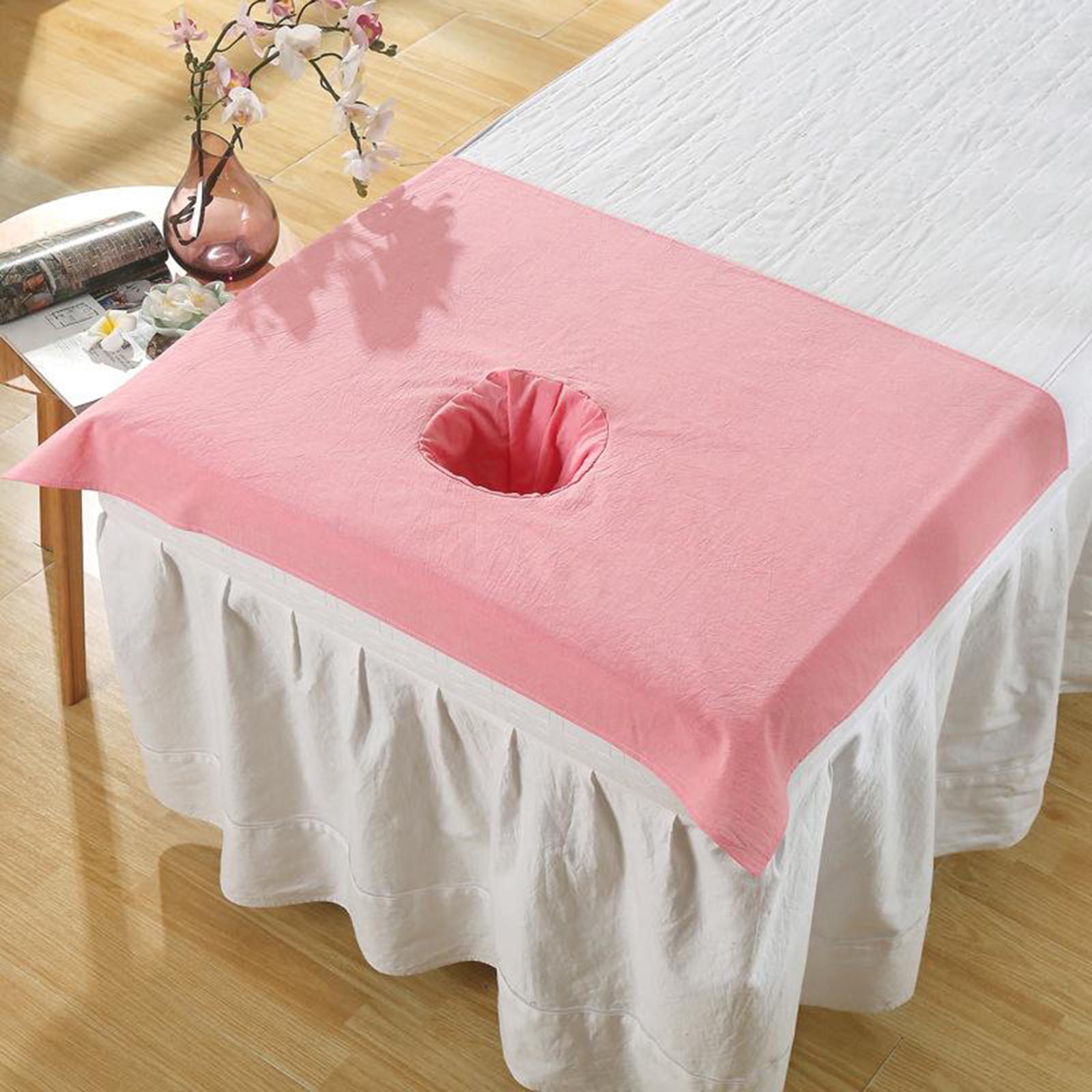 Cotton SPA Half Table Cover Beauty Salon Bed Face Hole Towel Pink