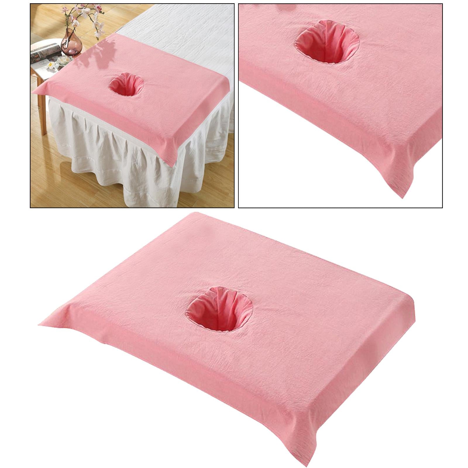 Cotton SPA Half Table Cover Beauty Salon Bed Face Hole Towel Pink