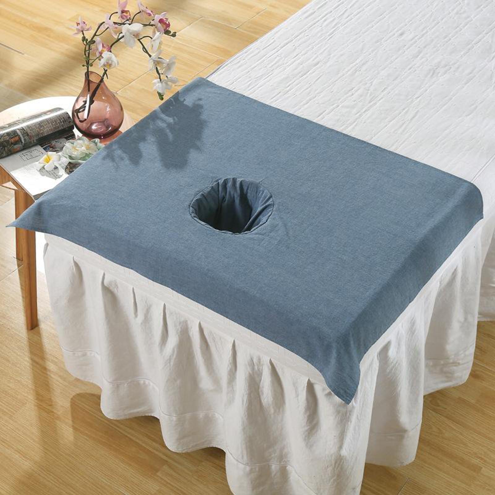 Cotton SPA Half Table Cover Beauty Salon Bed Face Hole Towel Navy Blue