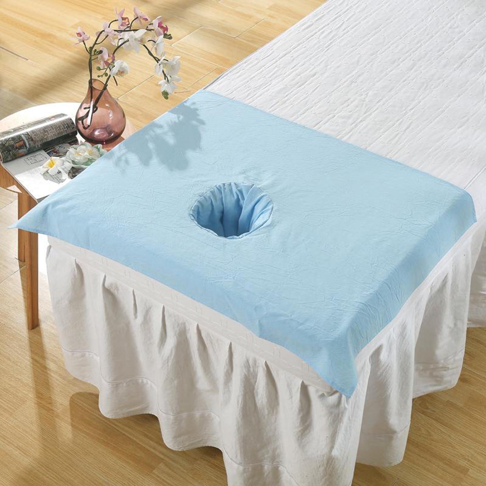 Cotton SPA Half Table Cover Beauty Salon Bed Face Hole Towel Sky Blue