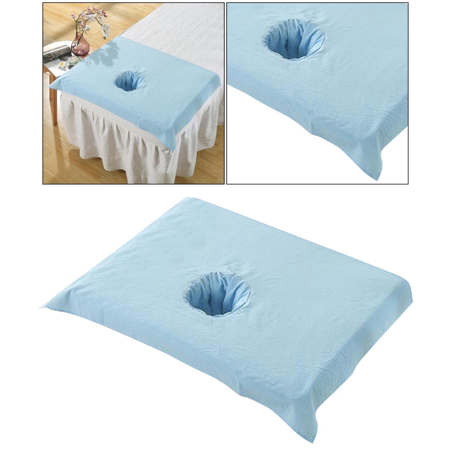 Cotton SPA Half Table Cover Beauty Salon Bed Face Hole Towel Sky Blue