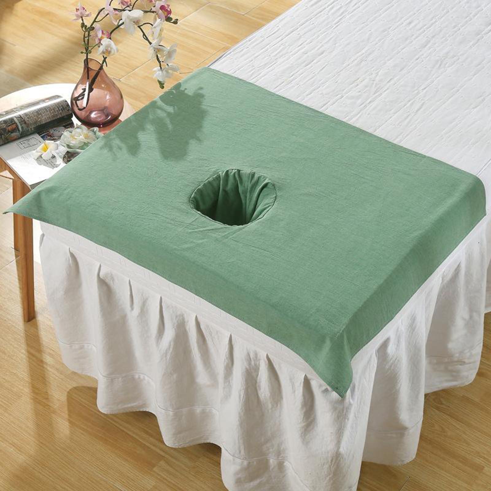 Cotton SPA Half Table Cover Beauty Salon Bed Face Hole Towel Dark Green