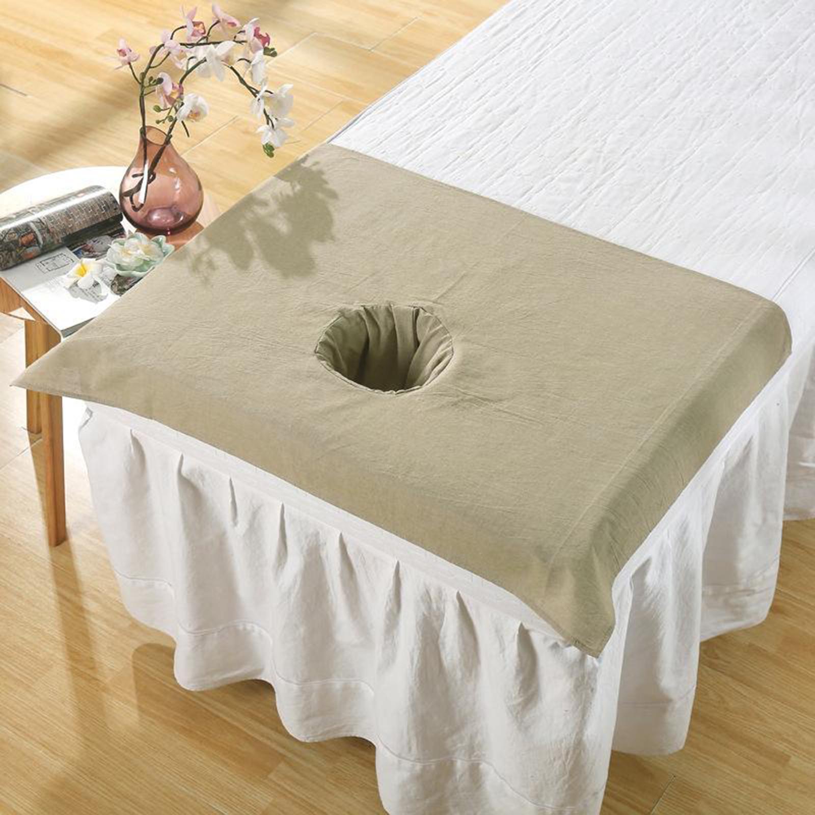 Cotton SPA Half Table Cover Beauty Salon Bed Face Hole Towel Khaki