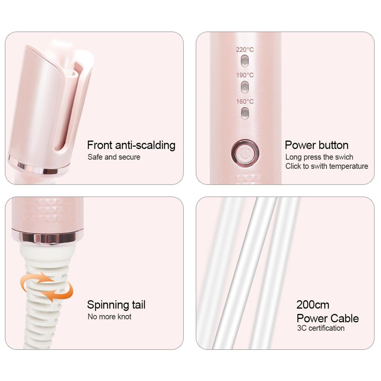 Cordless Rechargeable Automatic Hair Curler Curling Iron Hair Rotating Pink