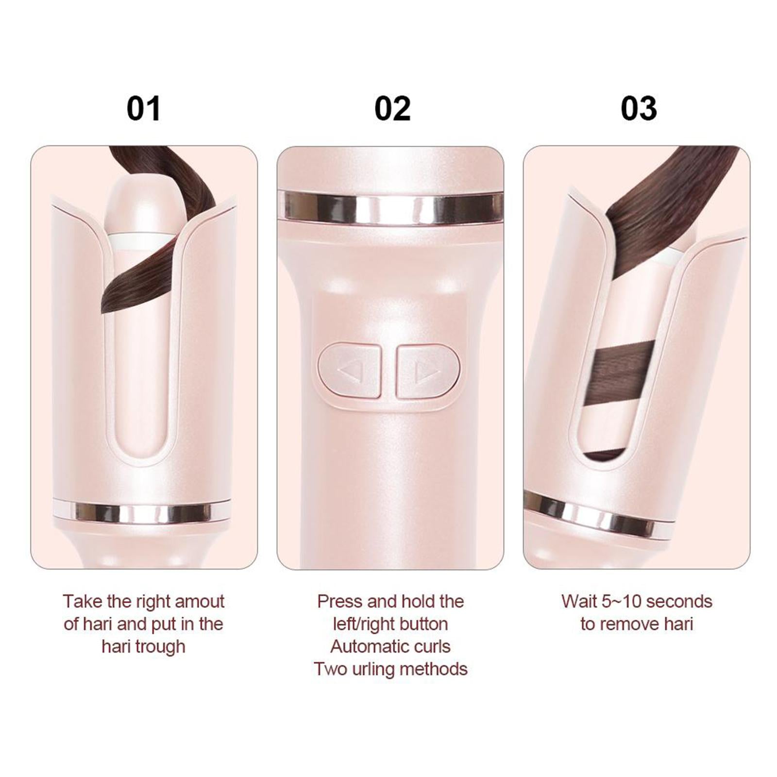Cordless Rechargeable Automatic Hair Curler Curling Iron Hair Rotating Pink