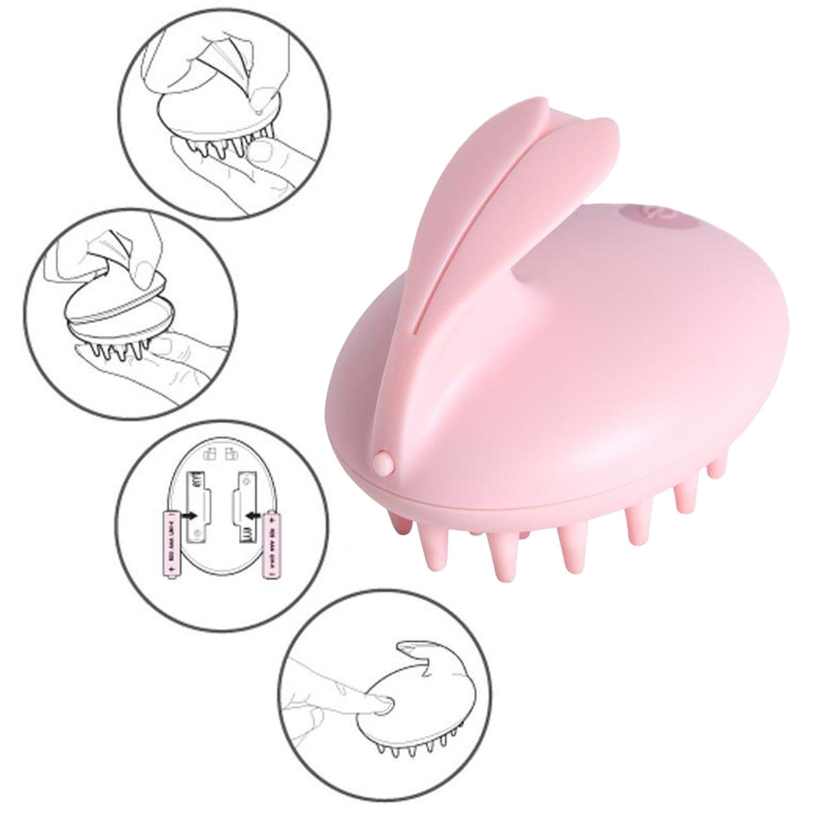 Cute Electric Scalp Massager Comb Massage Head Care w/ Battery Powered Pink