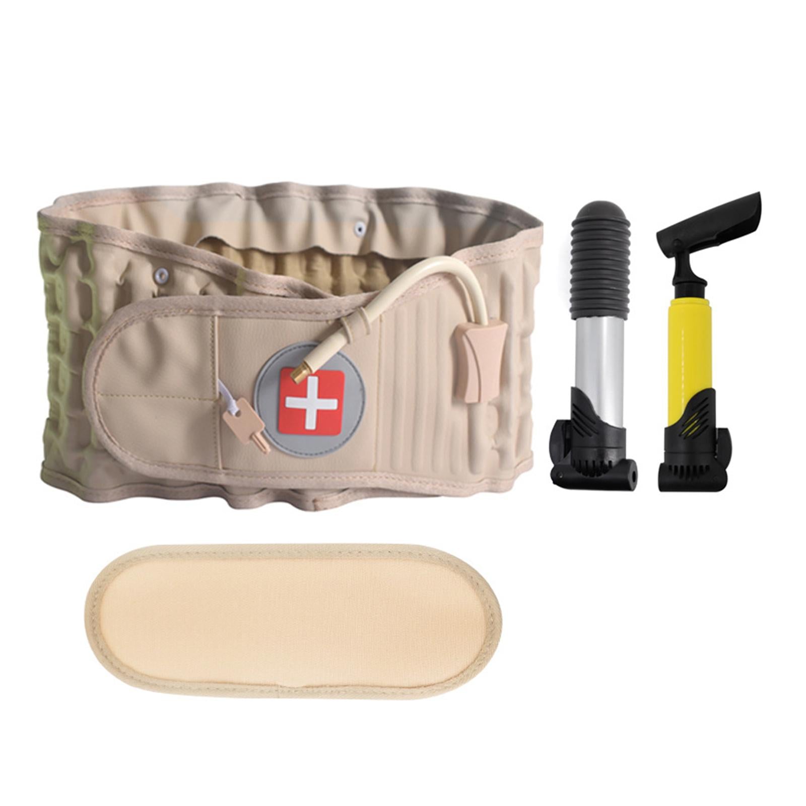 Adjustable Lumbar Inflatable Traction Belt Back Brace Khaki Size XL