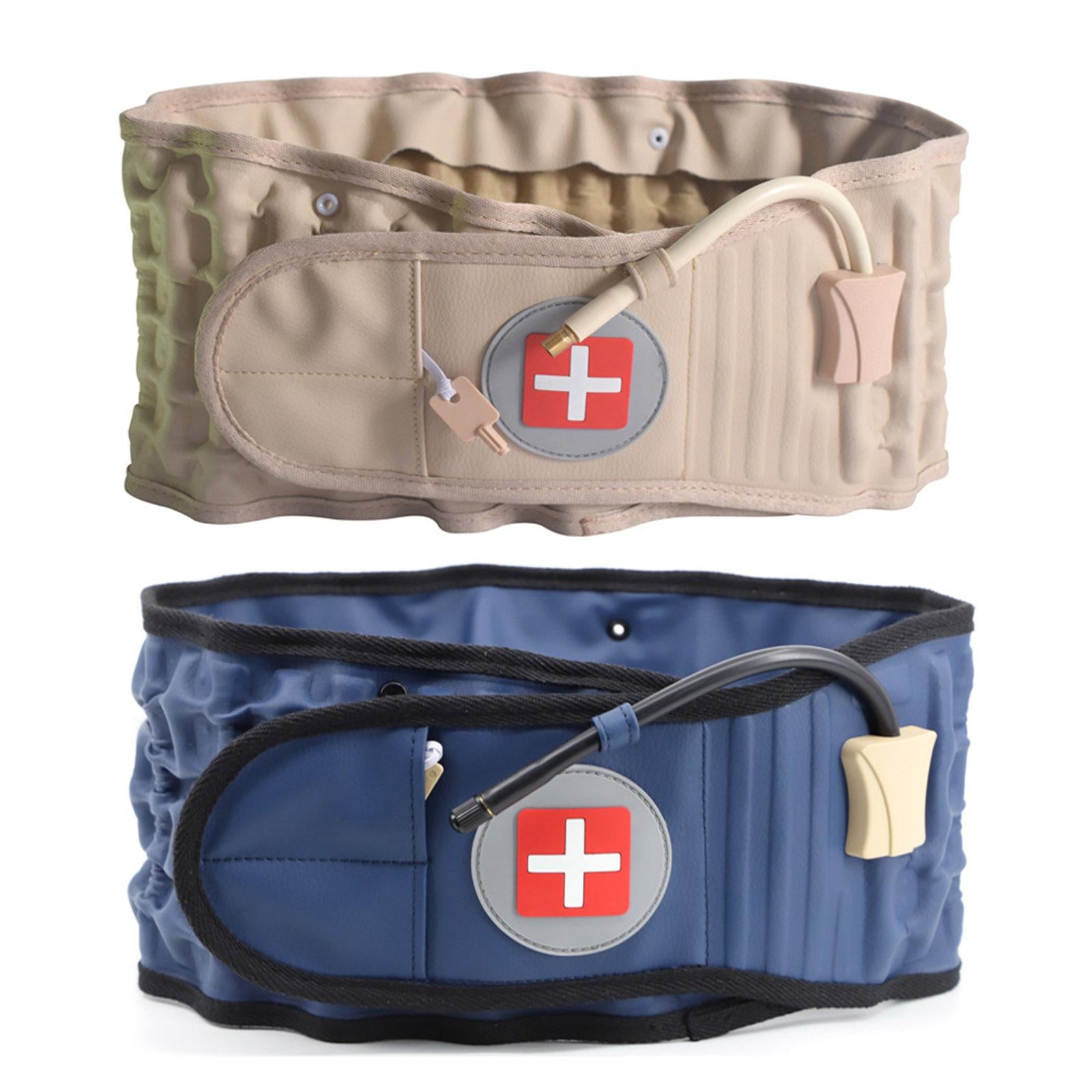 Adjustable Lumbar Inflatable Traction Belt Back Brace Khaki Size XL