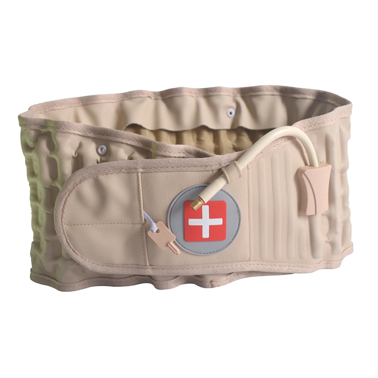 Adjustable Lumbar Inflatable Traction Belt Back Brace Khaki Size XL