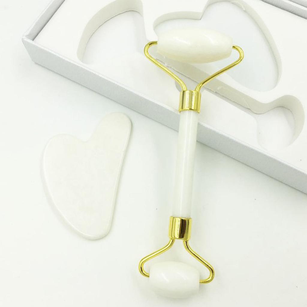 Dual Head Jade Facial Roller Massager Gua Sha Tools Kit Slimming Firming