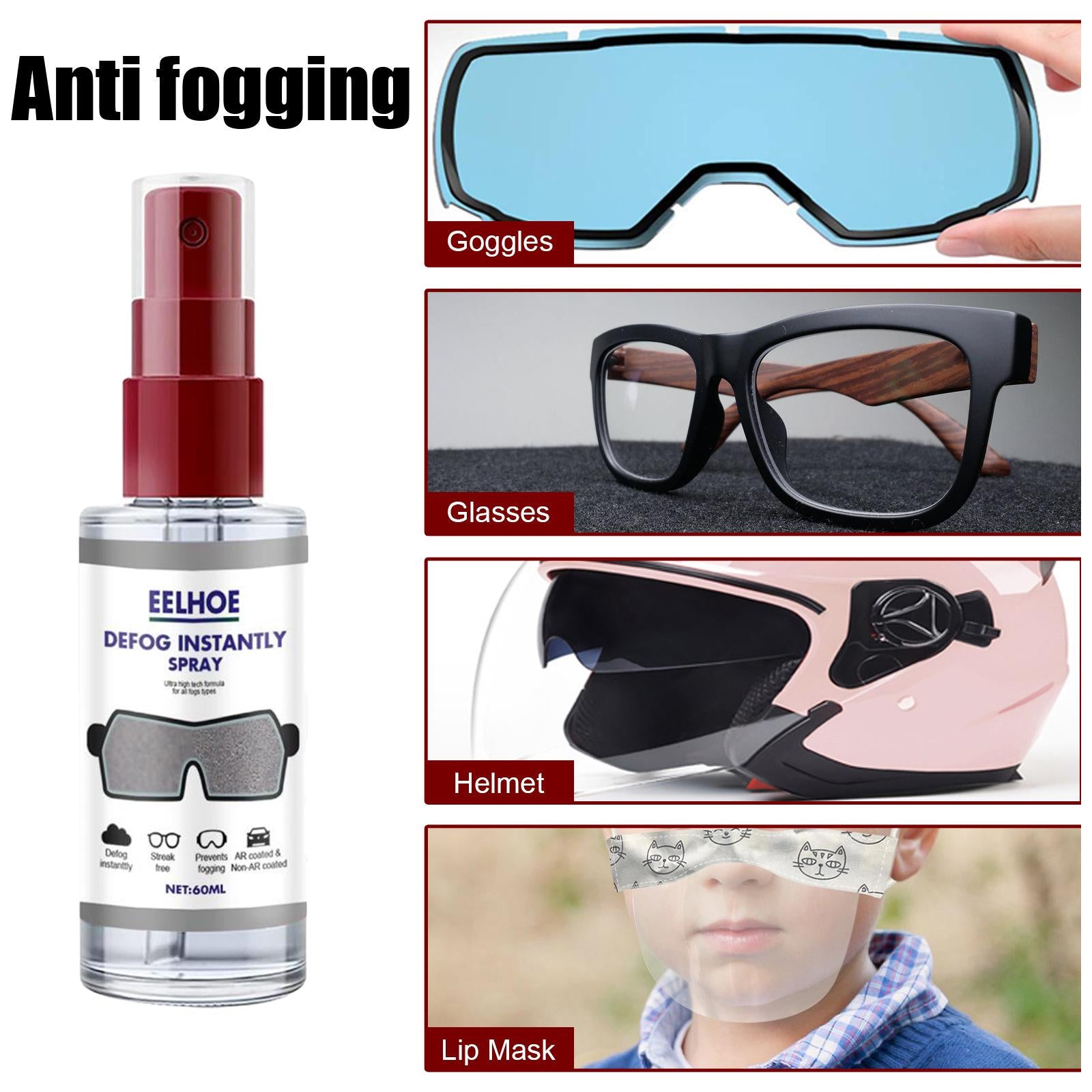 Anti Fog Spray Masks Lens Defogger for Eyeglasses Goggles Windows 60ml