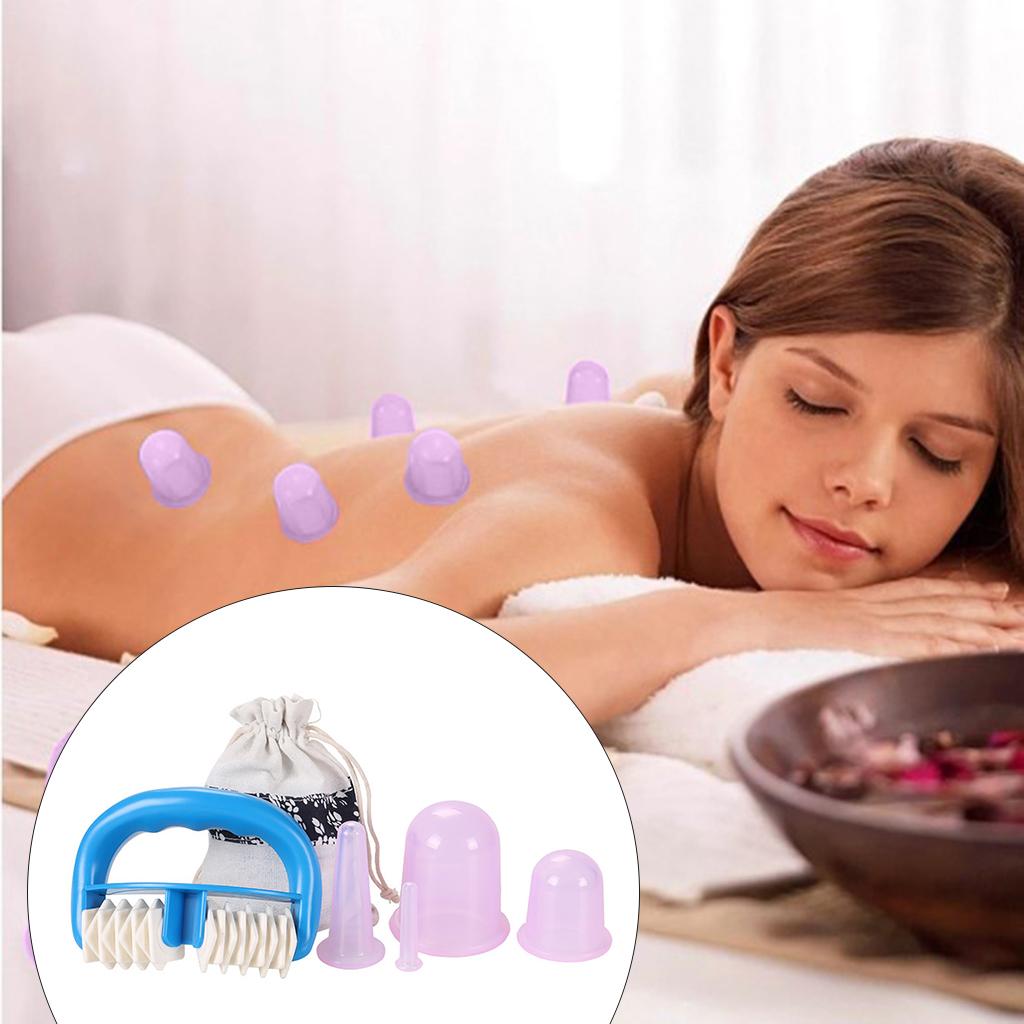 Massage Roller Cupping Cups Home Eye Chest Leg Message w/ Storage Bag Purple