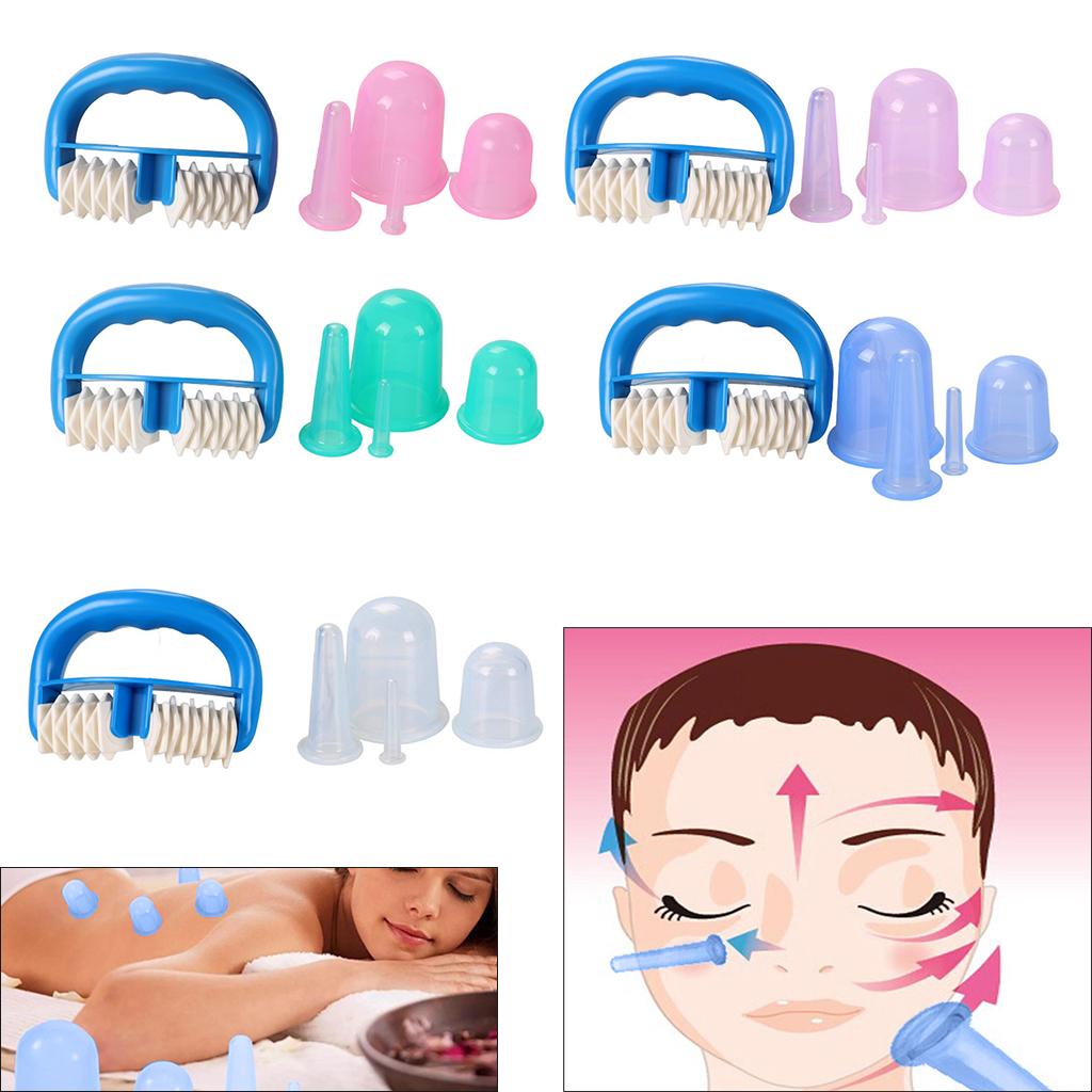5pcs/Set Massage Roller Cupping Cups Eye Back Leg Full Body Message Pink