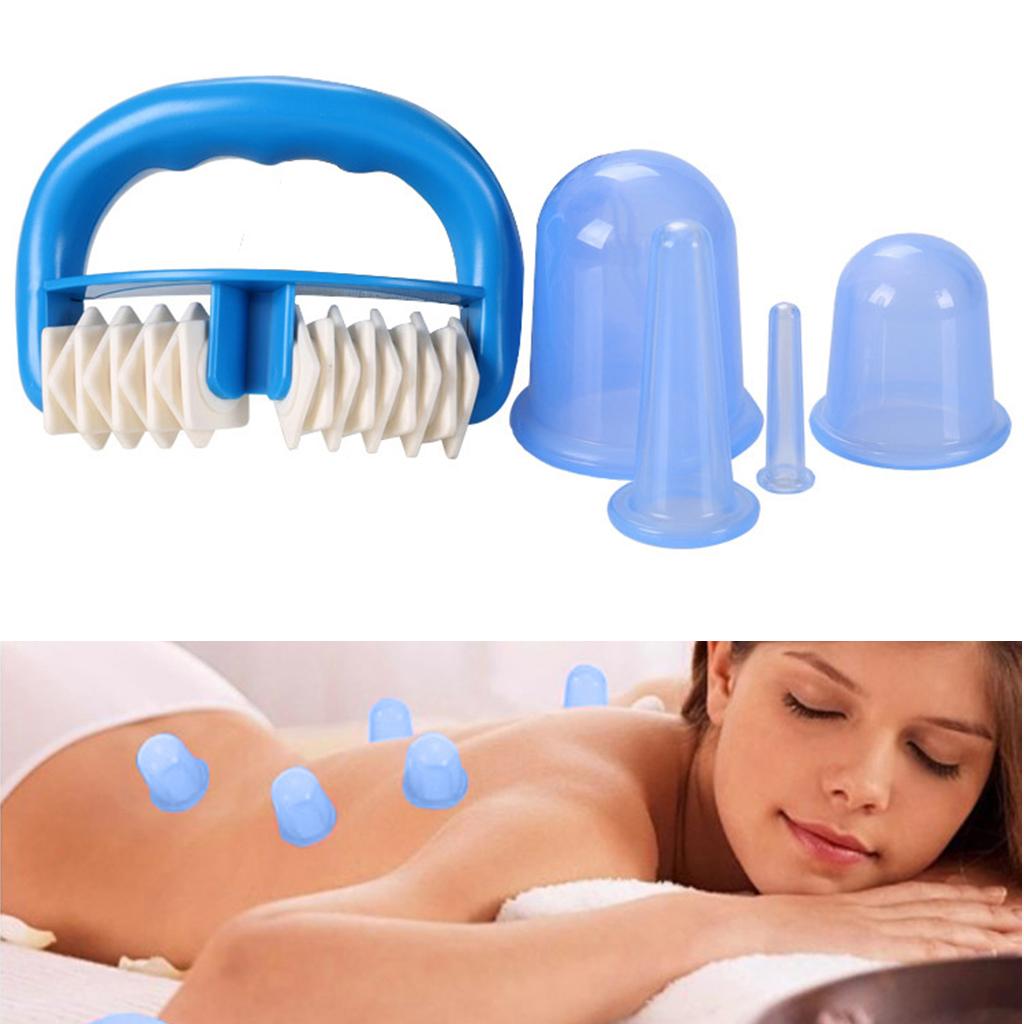 5pcs/Set Massage Roller Cupping Cups Eye Back Leg Full Body Message Blue