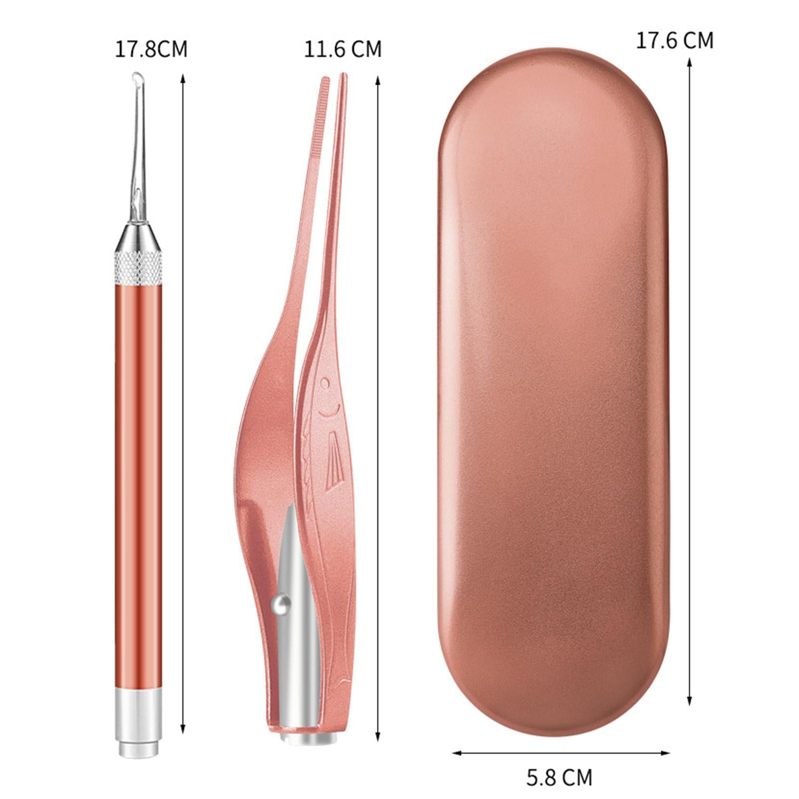 LED Light Ear Wax Pickers Kit Easy to Clean Earpick Tool for Ear Safety 2Pcs Rose Gold