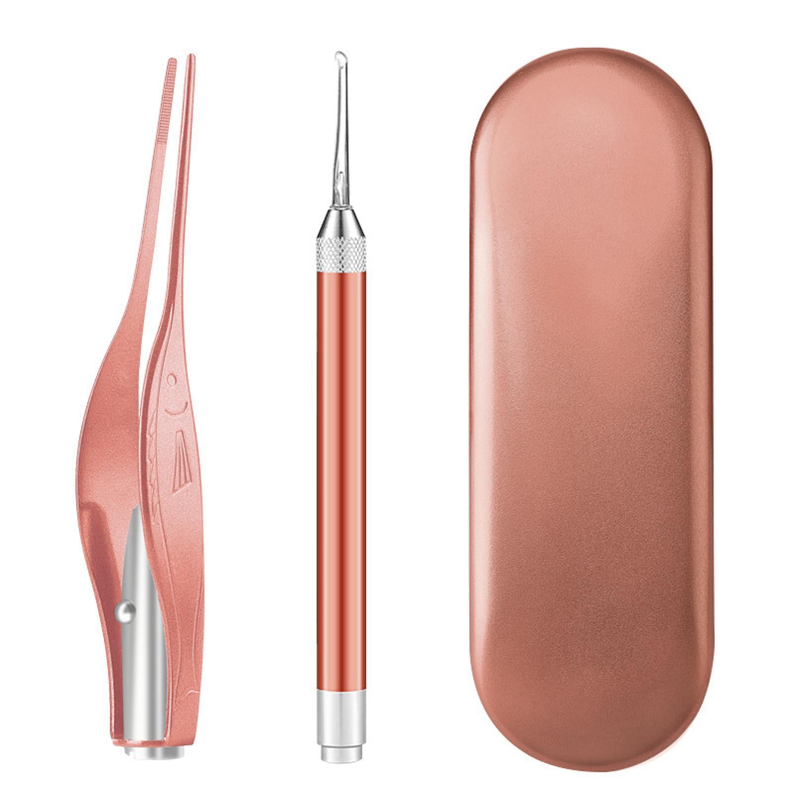 LED Light Ear Wax Pickers Kit Easy to Clean Earpick Tool for Ear Safety 2Pcs Rose Gold
