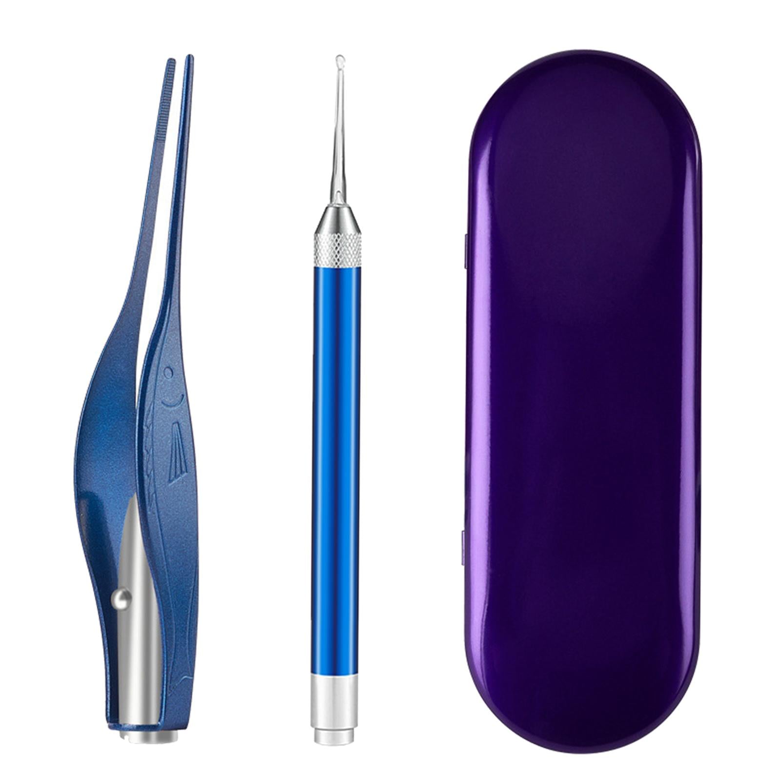 LED Light Ear Wax Pickers Kit Easy to Clean Earpick Tool for Ear Safety 2Pcs Blue