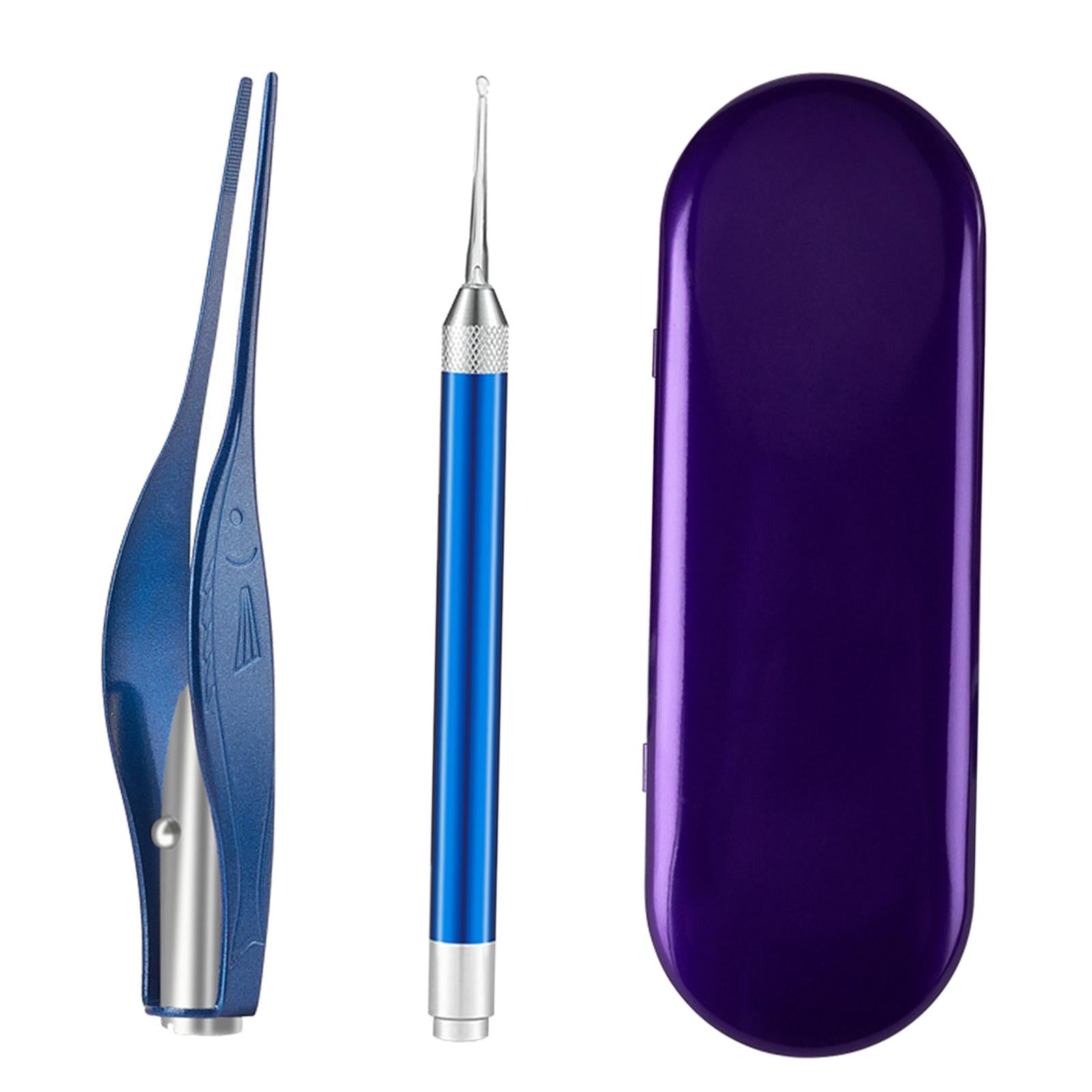 LED Light Ear Wax Pickers Kit Easy to Clean Earpick Tool for Ear Safety 2Pcs Blue