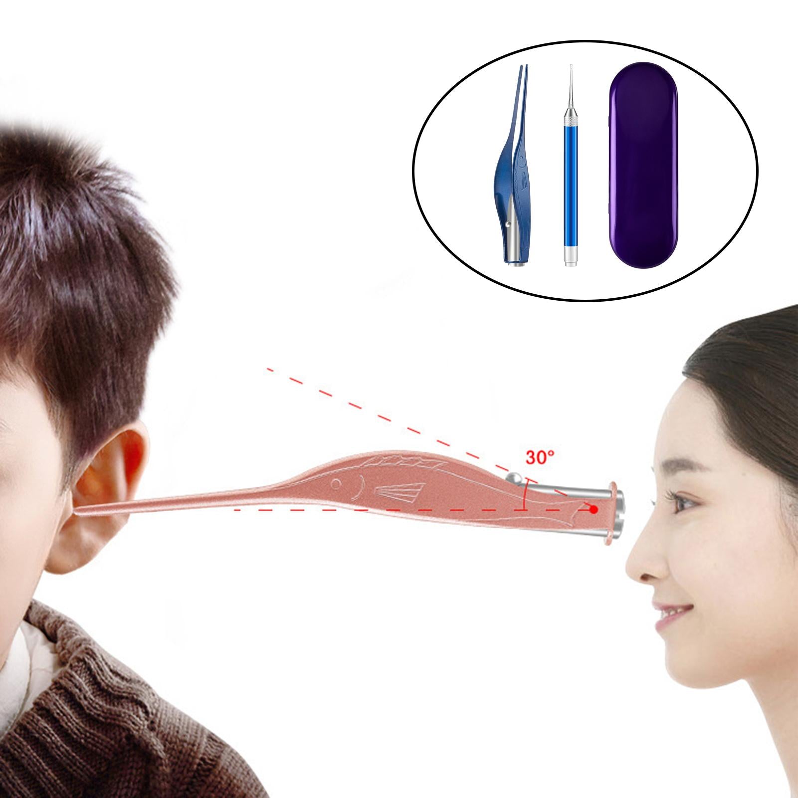 LED Light Ear Wax Pickers Kit Easy to Clean Earpick Tool for Ear Safety 2Pcs Blue